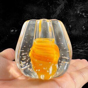 Art Glass Paperweight Figurine Orange Inside With Clear Edges Small Bubbles VTG
